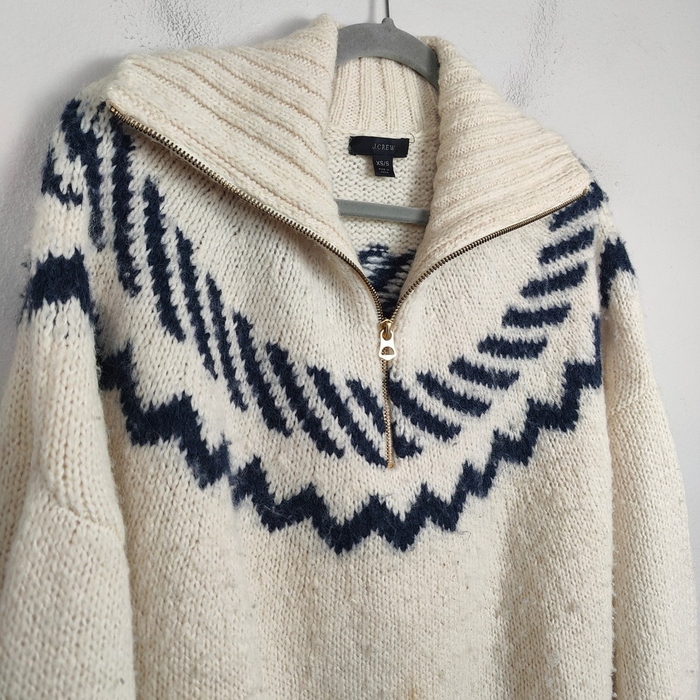 J Crew Half-Zip Turtleneck Sweater Womens XS S Fair Isle Knit Cream Alpaca Blend - Picture 3 of 12